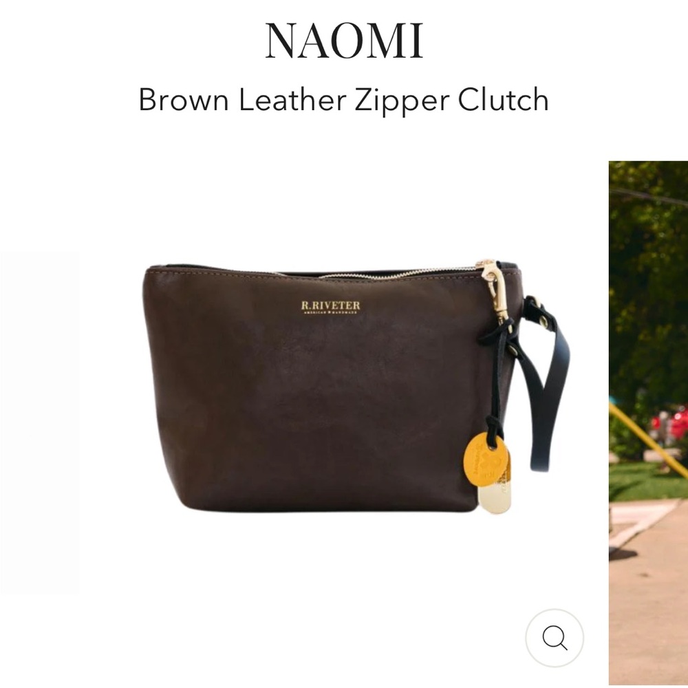 R.Riveter Naomi Brown Leather Zip Clutch